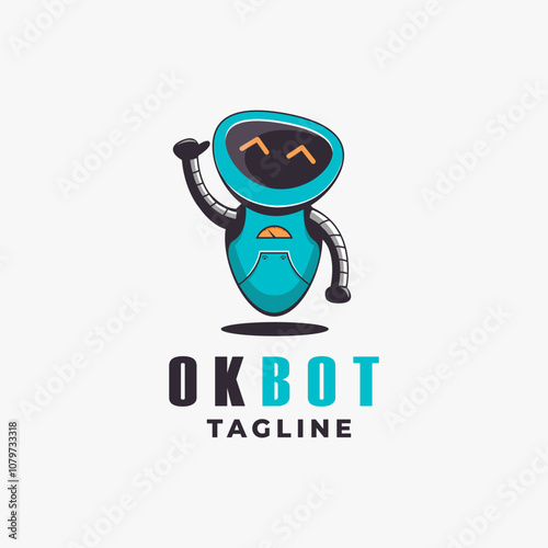 Simple cute robot cartoon mascot logo vector illustration on white background