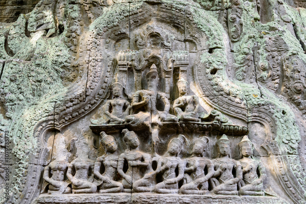 Bas-relief Sculpture at Ta Prohm temple, Siem Reap, Cambodia. Bas-relief Sculpture at Ta Prohm temple, Siem Reap, Cambodia.