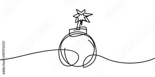 continuous line drawing of cartoon bomb symbol. abstract line art illustration photo