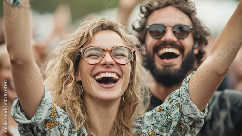 Couple attending a live concert, dancing and enjoying the music in an outdoor venue concert, music, shared joy