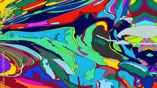 Abstract background, colorful psychedelic fluid shape, doodle for Art and Music, New Year Festival 2025