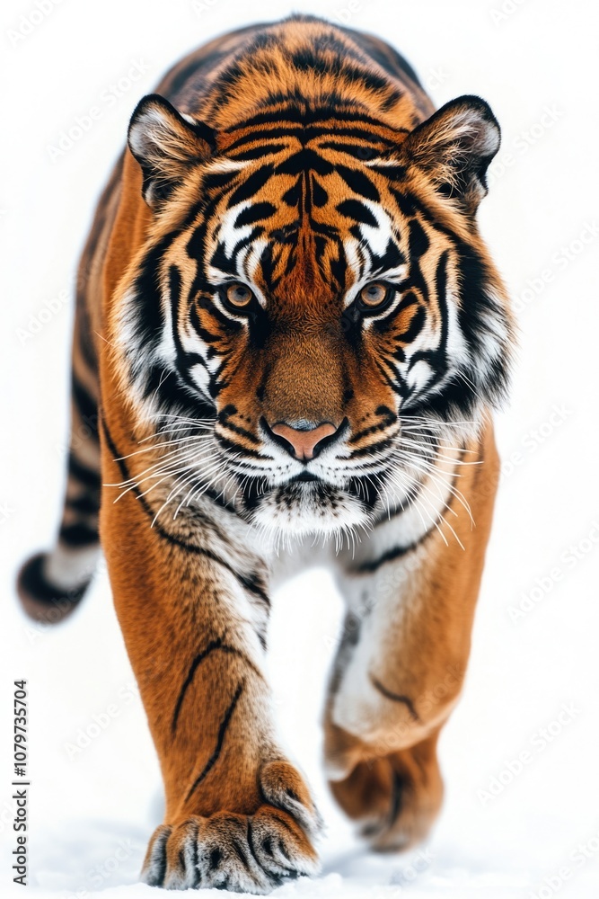 Tiger walking on snowy field