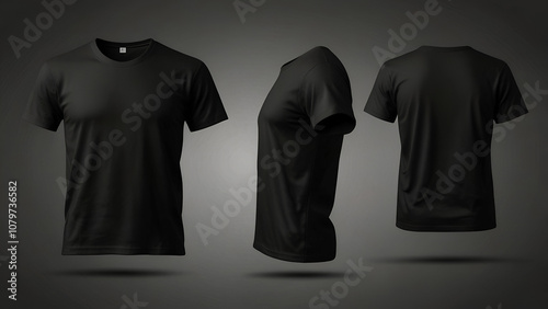 Front and rear views of a blank black shirt mockup template, isolated on a white, simple t-shirt mockup. Presentation of the tee sweater sweatshirt design for printing. 