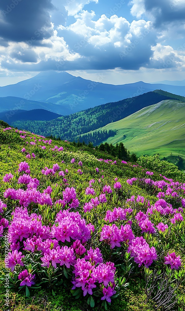 Pink rhododendron flowers in the Carpathian mountains Pink rhododendron flowers in the Carpathian mountains