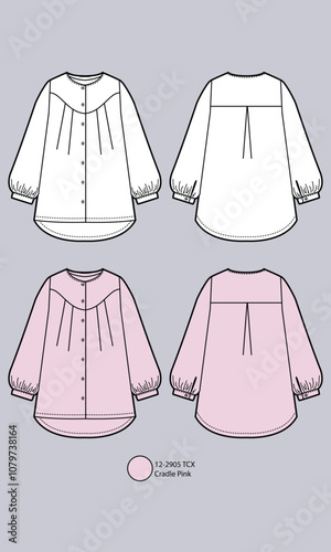 flat drawing shirt for women, loose top with front and back pleat