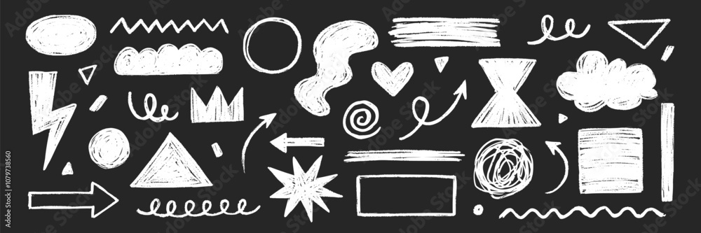 Pencil crayon brush line stroke. Brush crayon pencil chalk texture effect doodle shape. Vector hand drawn marker stroke background set of abstract design graphic figure. Vector illustration
