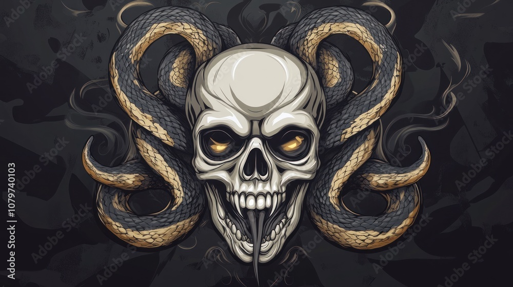 Skull and Snake Illustration Skull and Snake Illustration