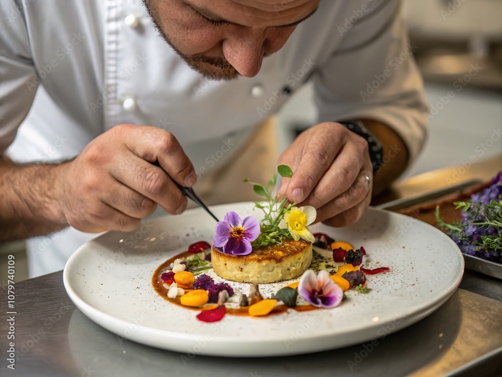 Gourmet Chef Edible Flower Dish AI Photo Gourmet Chef Edible Flower Dish AI Photo