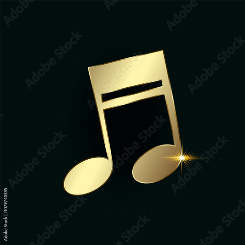A Luxury Musical note icon is on dark background. Musical key symbol. Musical note symbol vector illustration. Gold music icon concept. Player and melody, songs