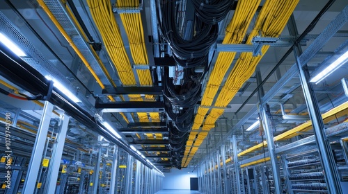 Server Room with Yellow Cables