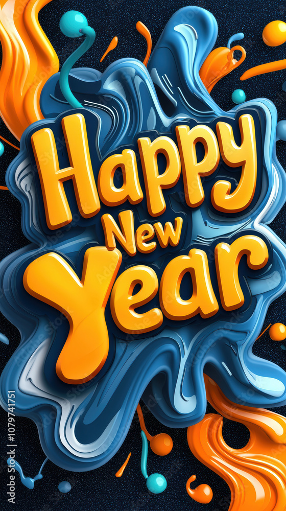 Happy New Year design with vibrant colors and abstract splash elements, perfect for celebration and festive occasions. lively composition evokes joy and excitement Happy New Year design with vibrant colors and abstract splash elements, perfect for celebration and festive occasions. lively composition evokes joy and excitement
