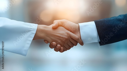 Successful Medical Consultation Physician and Patient Handshake in Hospital Office