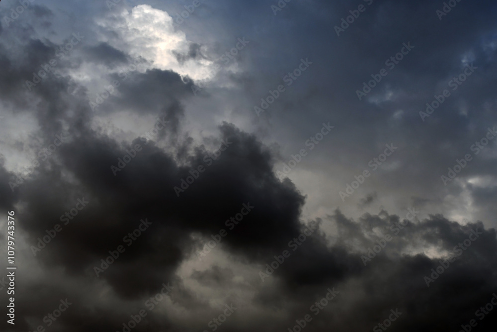Stormy dark cloudy sky. Pollution, PM 2.5, Carbon dioxide and environment problems concept. Halloween, scary scene thunderstorm and rainy season backdrop. Stormy dark cloudy sky. Pollution, PM 2.5, Carbon dioxide and environment problems concept. Halloween, scary scene thunderstorm and rainy season backdrop.