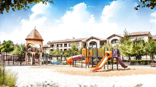 Wallpaper Mural Vibrant School Building with Colorful Playground: Perfect Poster for Inspiring Educational Spaces and Sports Interiors Torontodigital.ca