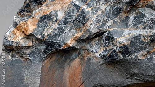 Stone Texture: A close-up view of a rugged, weathered rock face reveals intricate details of its natural beauty. The surface boasts a stunning array of colors and textures. photo