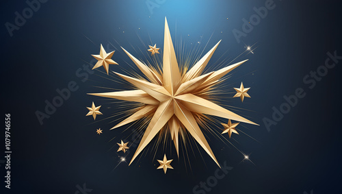winter design frame with holiday golden stars to greeting card, poster, banner, raster version illustration,Bright Star to bring light in the dark and the cold for xmass
