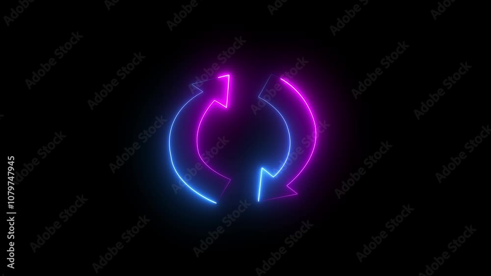 Animation of Neon arrow refresh icon animation. Recycling looping animated symbol with alpha channel Animation of Neon arrow refresh icon animation. Recycling looping animated symbol with alpha channel