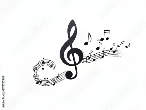 Treble clef is a symbol of music - flying fluttering trails notes musical
