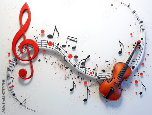 Treble clef is a symbol of music - flying fluttering trails notes musical and violin