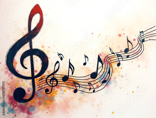 Treble clef is a symbol of music - flying fluttering trails notes musical