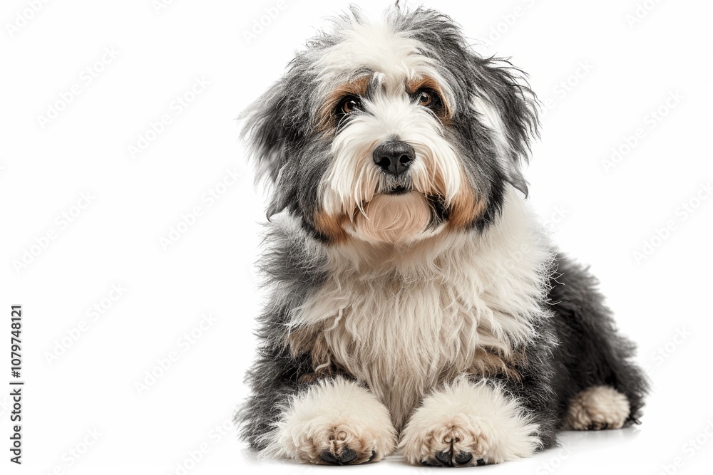 Adorable Old English Sheepdog Sitting on White Background Adorable Old English Sheepdog Sitting on White Background