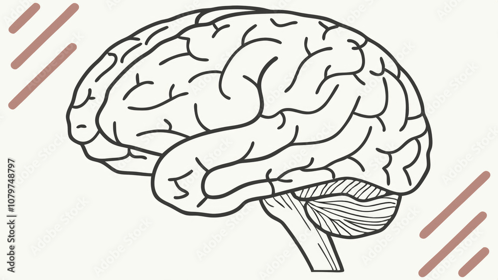 Close-up of a human brain model displaying visible signs of aging with wrinkles and texture changes, ideal for educational and medical presentations, with ample white background copy space for text