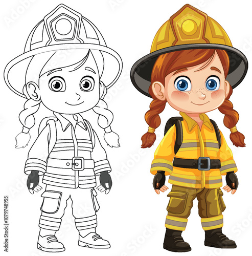 Cute Firefighter Girl Illustration