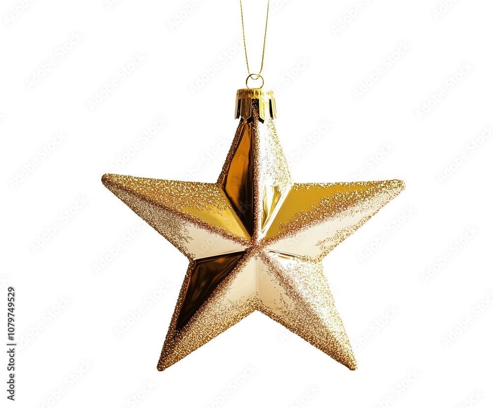 Shiny gold Christmas star ornament with sharp angles, Transparent background Shiny gold Christmas star ornament with sharp angles, Transparent background