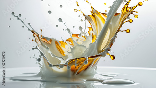Liquid splash or Milk splash, 3d rendering,Milk splash close up, drink concept, package, illustration food, illustration ,Golden Liquid Splash Abstract, Abstract Flow Background,Wave Fluid Shape, 
