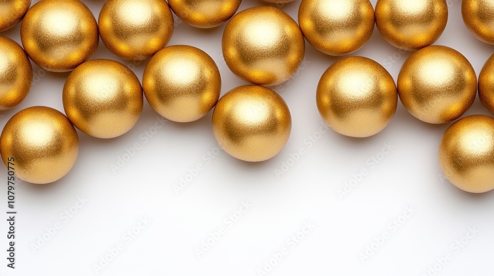 Golden Spheres on White Background Luxury Decoration Celebration Abstract Design Golden Spheres on White Background Luxury Decoration Celebration Abstract Design