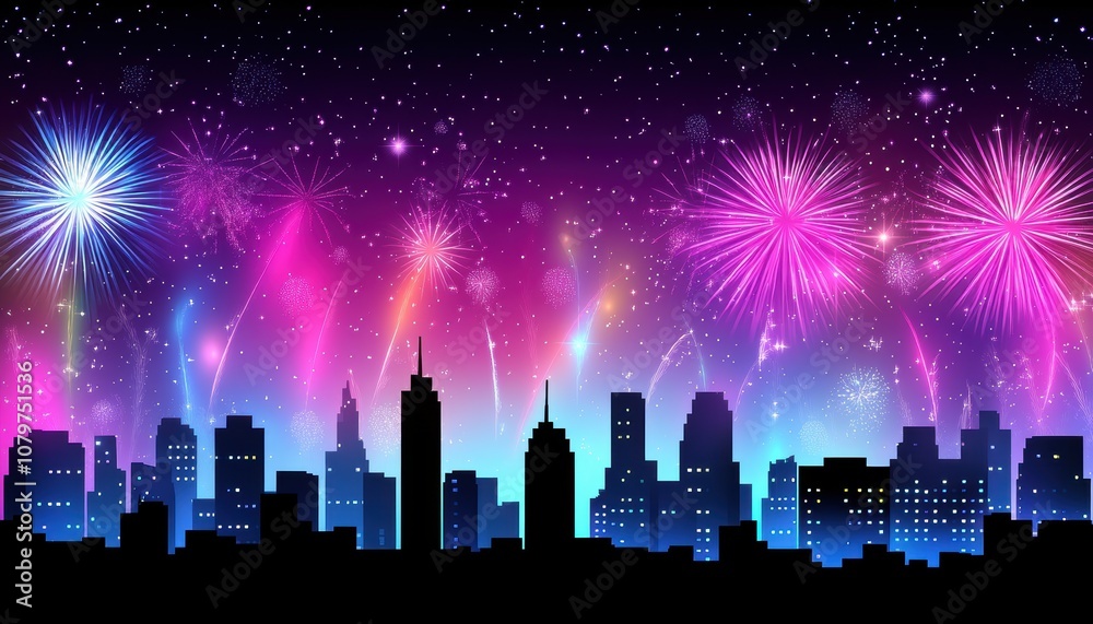 Fireworks Over Cityscape. Fireworks Over Cityscape.