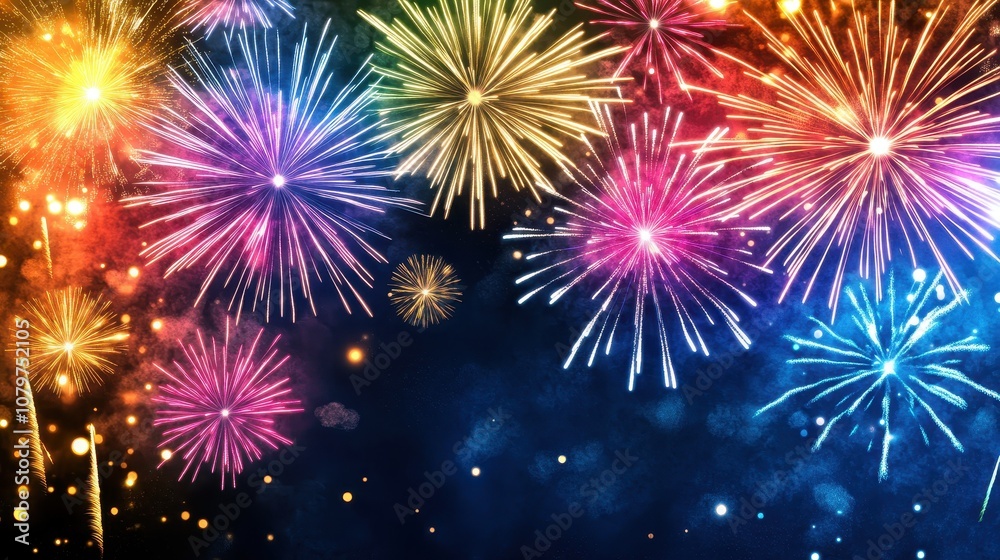 Fototapeta premium Colorful Fireworks Display in Night Sky.