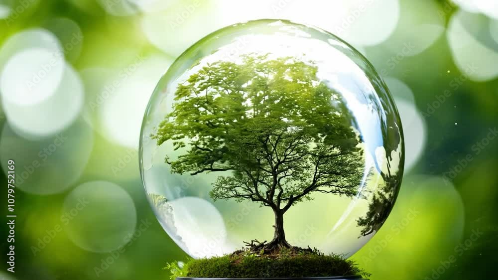 Protecting Our Planet: A lush green tree thrives inside a crystal sphere, symbolizing environmental conservation and the fragility of nature. Protecting Our Planet: A lush green tree thrives inside a crystal sphere, symbolizing environmental conservation and the fragility of nature.