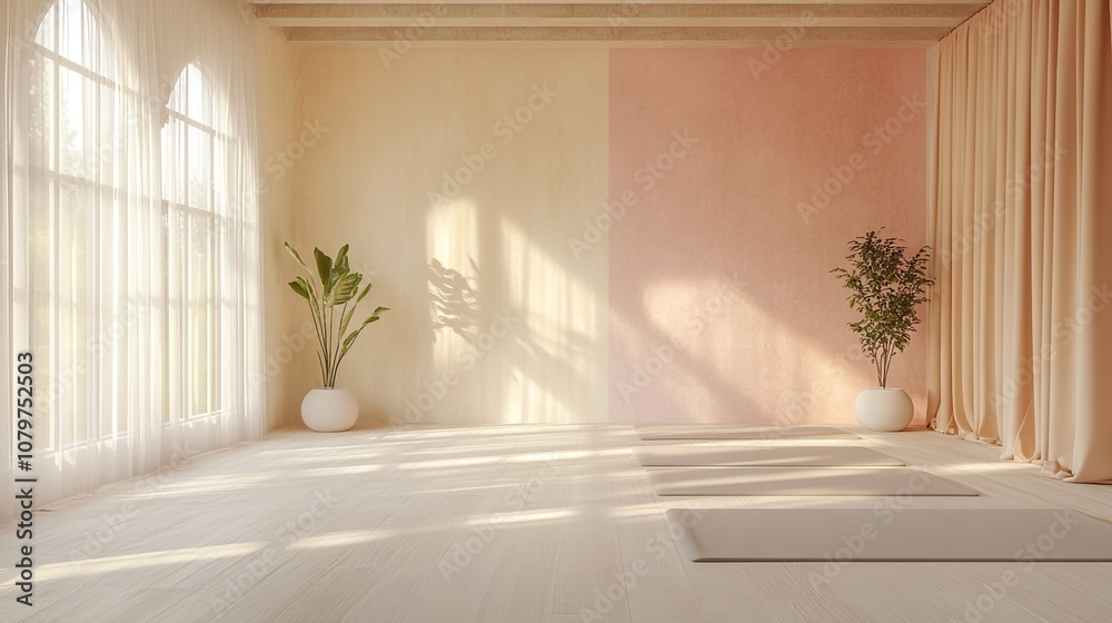 Peaceful Yoga Studio Interior with Sunlight