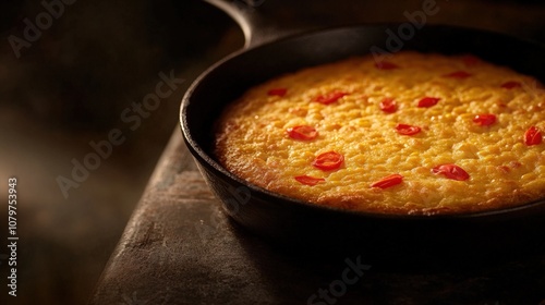 Wallpaper Mural Delicious homemade cornbread with red peppers in a cast iron skillet Torontodigital.ca