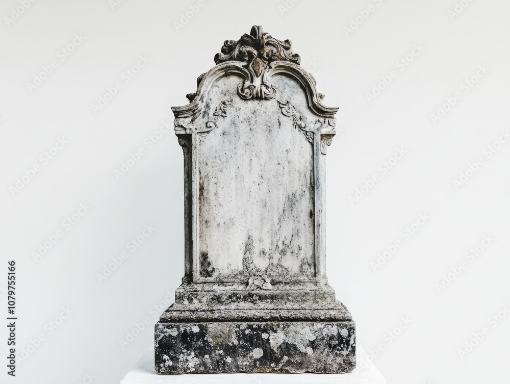 Ornate antique gravestone with intricate carved details Ornate antique gravestone with intricate carved details