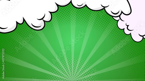 green background with explosive elements in a vibrant comic style seamless 4k video background motion pop art design