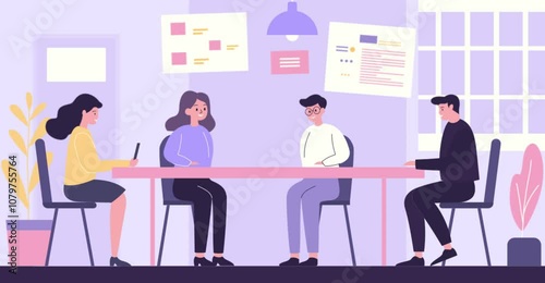 Footage of Teamwork Business Meeting at office with Infographic on Screen