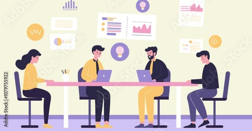 Footage of Teamwork Business Meeting at office with Infographic on Screen