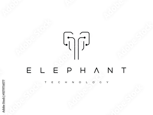elephant with technology line logo design