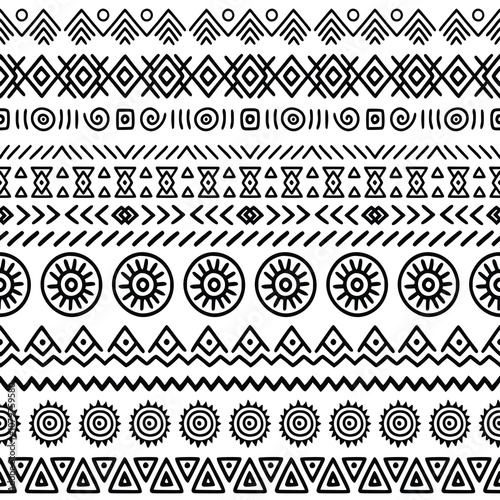 Seamless pattern, ethnic hand drawn background, vector design	