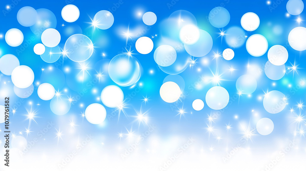 Abstract background with white bokeh and stars on a blue sky. Abstract background with white bokeh and stars on a blue sky.