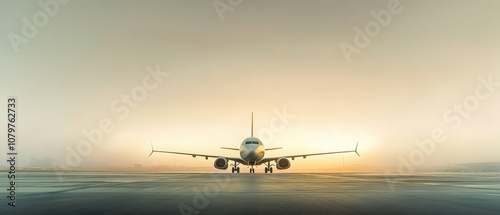 Passenger jet taking off at sunset