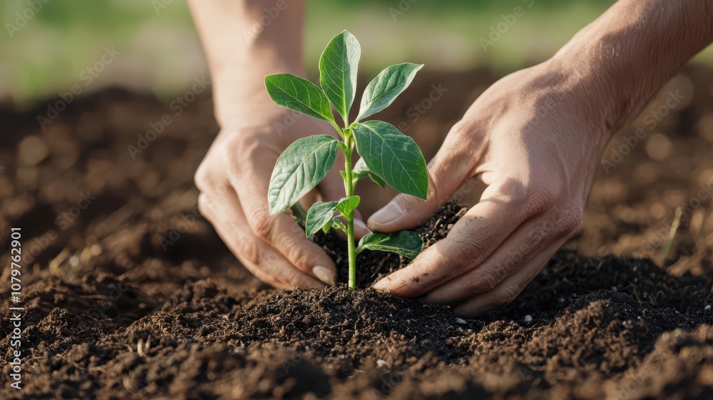 Person planting a seedling in a field, symbolizing the concept of investing in growth and the future   growth investment, financial metaphor