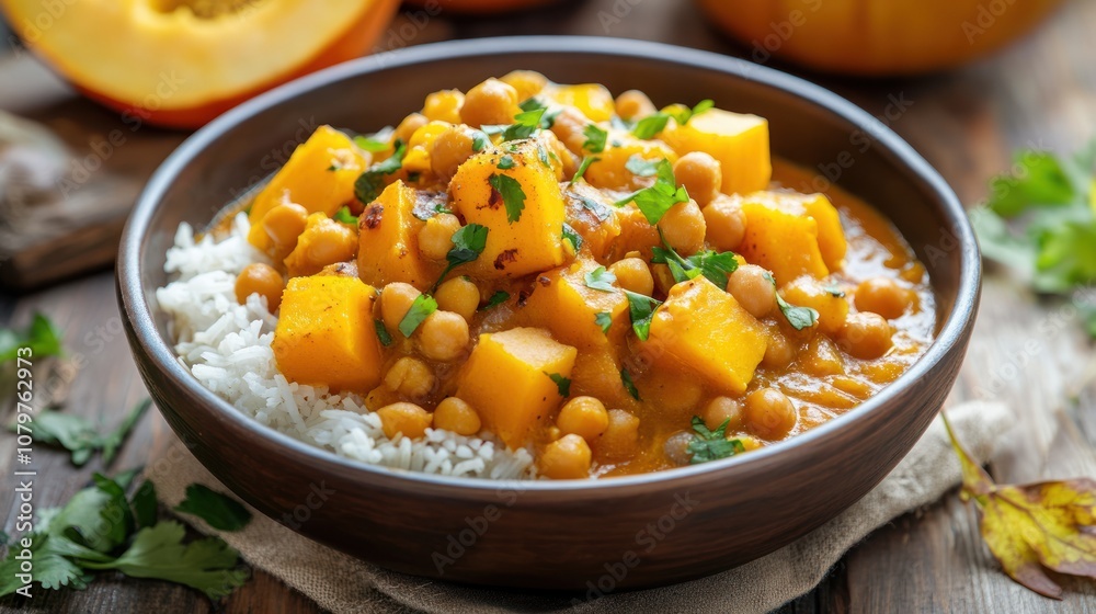 Delicious Pumpkin and Chickpea Curry with Rice