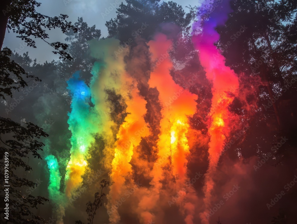 Fototapeta premium Colorful Smoke in the Forest.