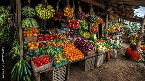 Organic vegetable market stand with vibrant colors and local produce.