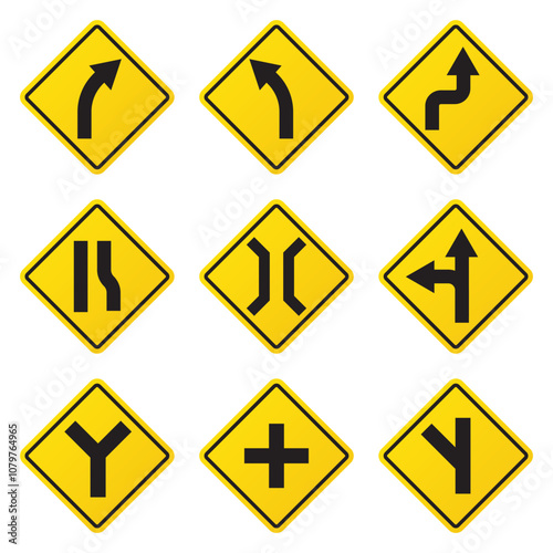 Free Download Yellow road sign and warnning vector illustration - GFXLoad