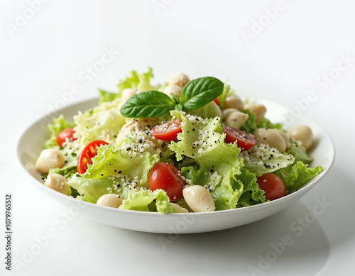 Classic Caesar salad with croutons and Parmesan cheese, isolated on white background photo