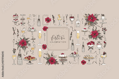 Hand drawn wedding dinner icons vector illustrations, easily editable file